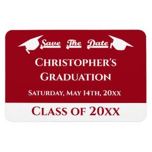 Red White Graduation Cap Save The Date Magnet