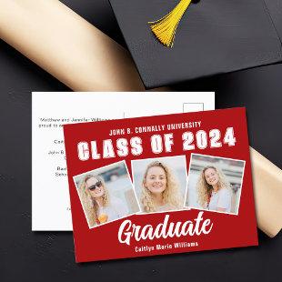 Red White Graduation Photo Collage 2024 Graduate Announcement Postcard