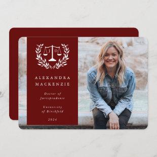 Red + White JD Law Scales Laurel Wreath Photo Announcement