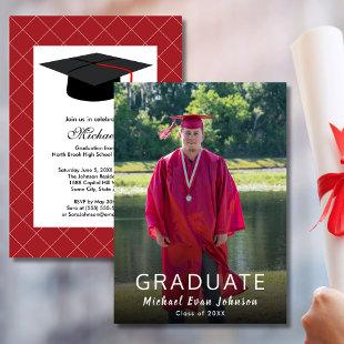 Red White Photo Class of 20XX Modern Graduation Invitation
