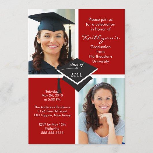 Red & White Photo Graduation Invitation