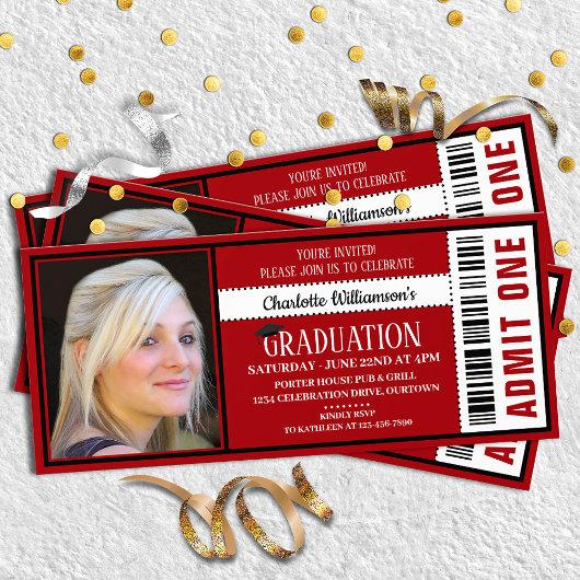 Red|White Photo Ticket Graduation Party Invitation