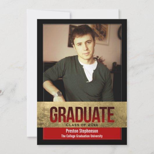 Red with Gold Foil Block Effect Photo Graduation Invitation