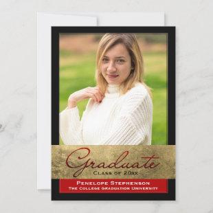 Red with Gold Foil Effect Photo Graduation Invitation