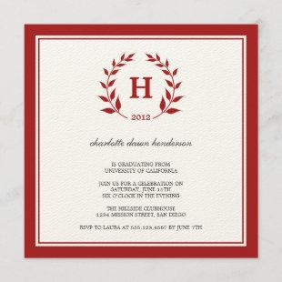 Red wreath monogram graduation class invitation