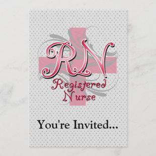 Registered Nurse, Pink Cross Swirls Invitation