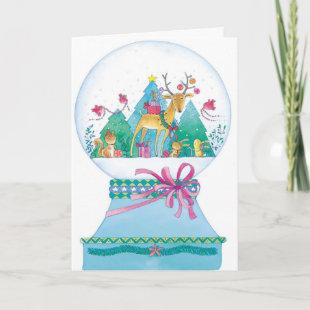Reindeer snow globe Christmas customizable card