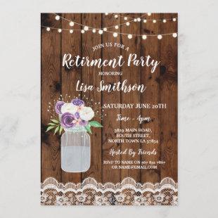 Retirement Party Floral Lace Wood Mason Jar Invite