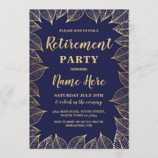 Retirement Party Invite Navy Gold Leaf Fall Autumn