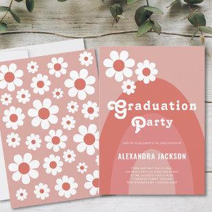 Retro 70s floral Terracotta Graduate Party Invitation