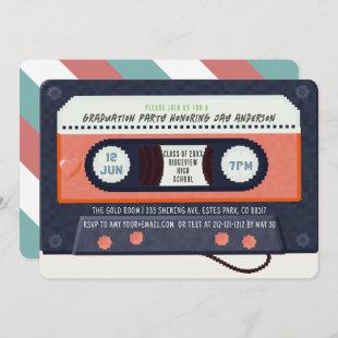 Retro 80's Cassette Tape Music Red Graduation Invitation