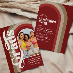Retro Arch Photo 2024 Red Joint Graduation Party Invitation
