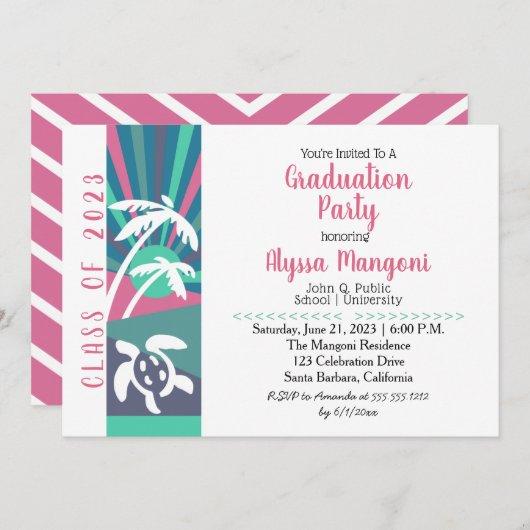 Retro Beach Sunset Graduation Party Invitation