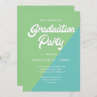 Retro Blue Green Color Block Graduation Party Invitation