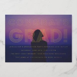 Retro Congrats Grad Graduation Photo Gold Foil Invitation