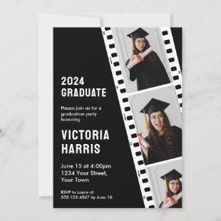 Retro Film Strip Custom 3 Photos Cool Graduation Invitation