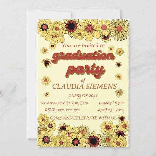 Retro Floral Groovy Graduation Invitations