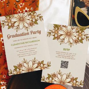Retro Flowers | QR Code 2024 Graduation Party Invitation