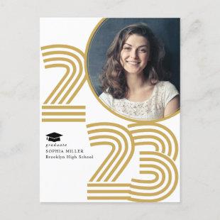 Retro Grad Class Year Stripes Photo Graduation Announcement Postcard