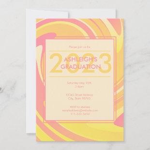 Retro Groovy 70s Pink + Yellow Abstract Swirls Invitation