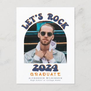 Retro Groovy Fun Script Simple Photo Graduation Announcement Postcard
