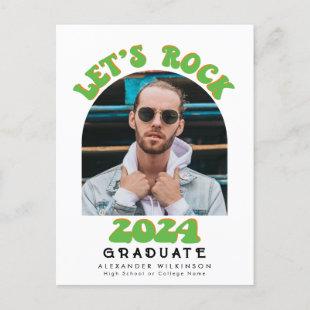 Retro Groovy Fun Script Trendy Photo Graduation Announcement Postcard