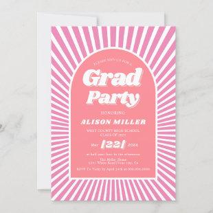 Retro groovy pink sunrays 70s inspired Graduation Invitation