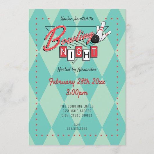 Retro Logo Bowling Night Invitation