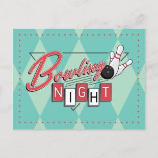 Retro Logo Bowling Night Invitation Postcard