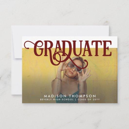 Retro Maroon Photo Virtual Graduation for Girls Invitation