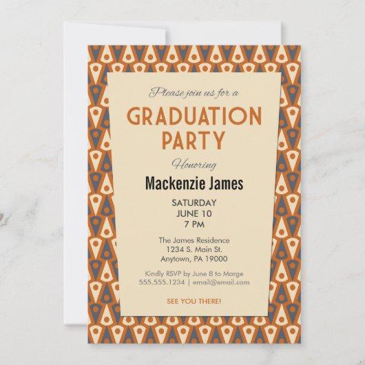 Retro Mens Graduation Party Invitation Orange Gray