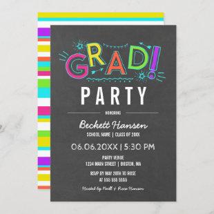 Retro Neon Doodles Chalkboard Graduate Party Invitation