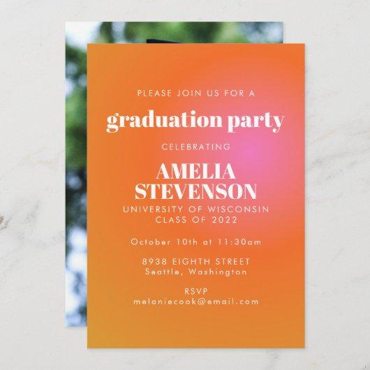Retro Orange Pink Gradient Photo Graduation Party Invitation