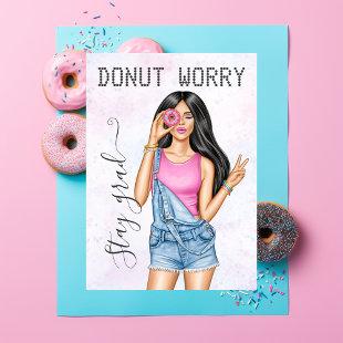 Retro Pink and Blue Donut Girl Graduation Invitation