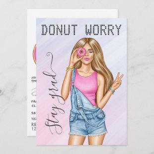 Retro Pink and Blue Donut Girl Graduation Party Invitation