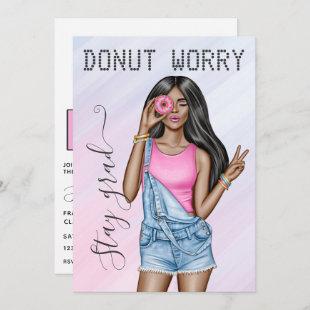 Retro Pink and Blue Donut Girl Graduation Party Invitation