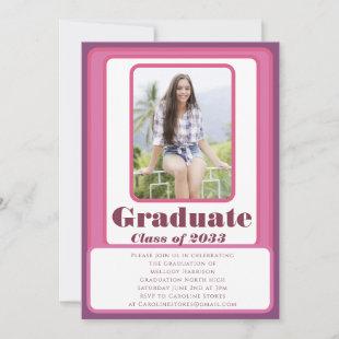Retro pink photo graduation  invitation
