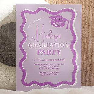 Retro purple curve squiggle wavy graduation invitation