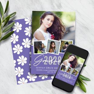 Retro Purple Floral Graduation Photo Collage  Announcement