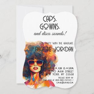 Retro Rewind | Caps Gown & Disco Sounds Grad Party Invitation