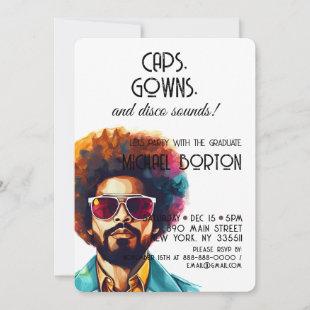 Retro Rewind | Caps Gown & Disco Sounds Grad Party Invitation
