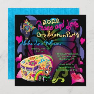 Retro Sixties Peace and Love Graduation Party Invitation