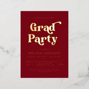 Retro Type Photo Grad Party Red and Gold Foil Invitation