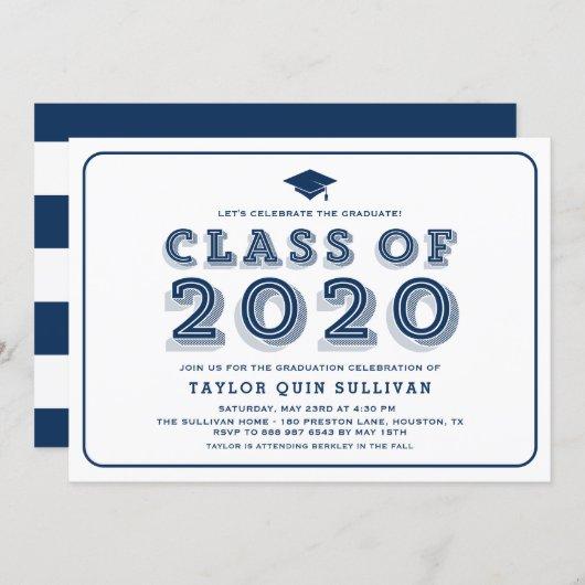 Retro Typography Blue Class of 2020 Graduation Invitation