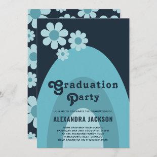 Retro Vintage Graduate Party Blue Invitation