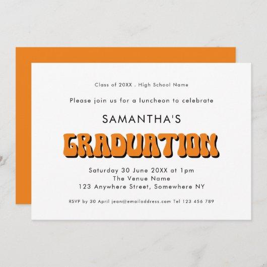 Retro Vintage Orange Typography Graduation Party Invitation