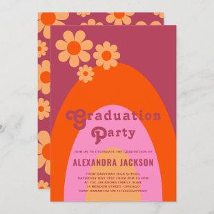 Retro Vintage Pink Orange Graduate Party Invitation