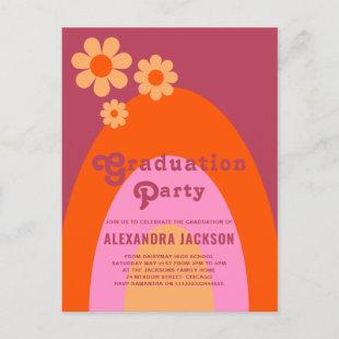 Retro Vintage Pink Orange Graduate Party Invitation Postcard