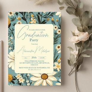 Retro Wildflower Meadow Garden Graduation  Party Invitation