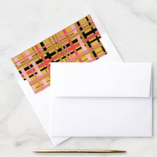 Retro Yellow Plaid Pattern Chic Invitation Envelope Liner